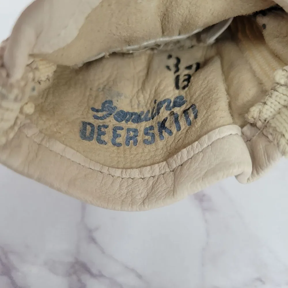 Vintage Deerskin Leather Bone Colored Leather Driving Gloves